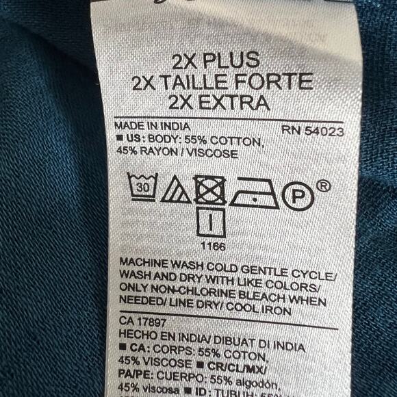 Old Navy Womens Plus Blouse 2X Teal Blue Peasant Tunic Crinkle Long Sleeve Boho - Picture 6 of 7